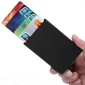 Kredi kart tutucu erkekler ince Anti korumak seyahat KİMLİK kartı sahibi kadınlar Rfıd cüzdan Metal kasa Porte Carte