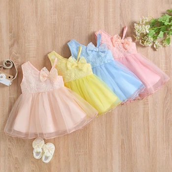 Citgeett Yaz Toddler Bebek Kız Prenses Elbise Omuz Kolsuz Yay Ön Dantel Elbise Tutu Kıyafet Giysileri