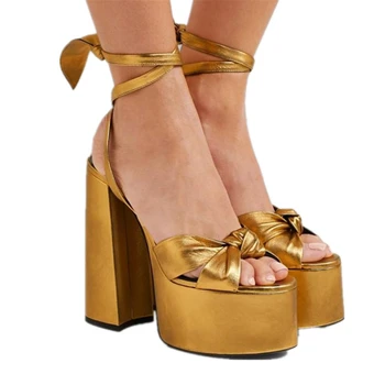 Kadın yüksek topuklu sandalet Üst 14.5 CM Kalın Topuklu Dans Sandalet Moda Kadın Yaz Ayakkabı Parti Pompaları