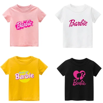 Barbie Parti Prenses Çocuk Kısa Kollu Yumuşak Yaz Çocuk T - Shirt Kawaii Gevşek Erkek Kız Gömlek Ceket Fanila Üstleri Giysi