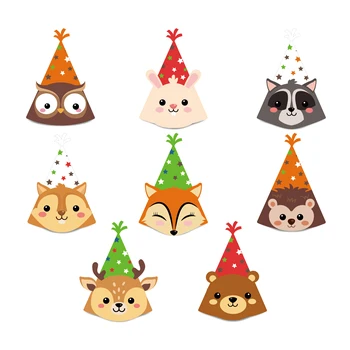 8 adet / takım Orman Ormanlık parti şapkaları Bebek Duş Karikatür Hayvanlar parti şapkaları Çocuklar Mutlu Doğum Günü Partisi Dekorasyon Malzemeleri