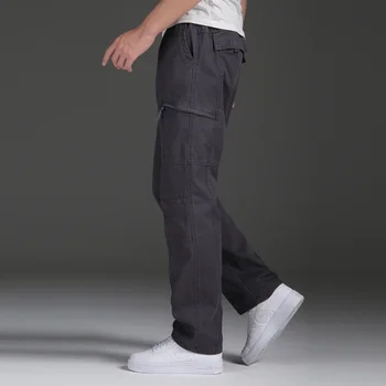 Erkek Rahat Fit Kargo Pantolon-Reg Büyük ve Uzun Boylu Boyutları Pamuk Elastik Bant ile Altı Cepler Sonbahar Kış için Ağır Pantolon
