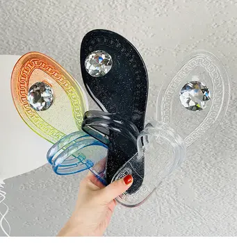 2023 Yaz kadın Püskül Kristal Ayakkabı Çok Renkli Çiçek PVC Sandalet Yetişkin Açık Jöle Ayakkabı Elmas Flip Flop Terlik