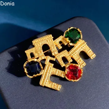Donia Takı Moda Titanyum Altın Mikro Kakma AAA Renk Zirkon Şehir Duvar Broş Lüks Retro Pin