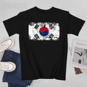 Erkekler Güney Kore Bayrağı Vintage Tişört Tees O-Boyun T Shirt Kadın Erkek %100 % Pamuk kısa tişört Unisex Ulus Geçerlidir Tüm Mevsim