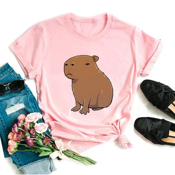 Sevimli Kapibara baskı t-shirt Kapibara Vinking Kostüm Karikatür Grafik Unisex T-shirt Yaz Harajuku O-boyun Yumuşak kadın T Shirt
