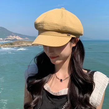 2023 Kore Tarzı İlkbahar ve Sonbahar Şapka kadın Japon Tarzı ve İnternet Ünlü Ins Sekizgen Kap Yaz İnce Saf Renk Tüm-