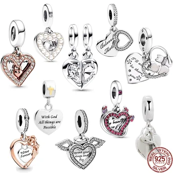 Köpüklü Serbest Kalp ve Şeytan Kalp Çift Dangle çekici boncuklar Orijinal Pandora bilezik 925 Ayar Gümüş Takı Hediye