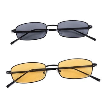 2 Adet Vintage Güneş Gözlüğü Unisex Dikdörtgen Gözlük Küçük Shades Güneş Gözlüğü S8004, siyah Çerçeve Gri ve Siyah Çerçeve Sarı