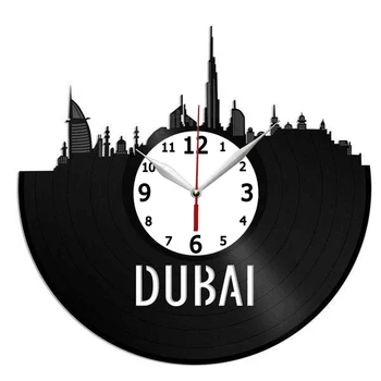 Dubai Skyline Vinil Duvar Sanatı Saati 12 İnç - Ev Odası Dekor Fikri - Duvar Sanatı - El Yapımı Arkadaş için Hediye