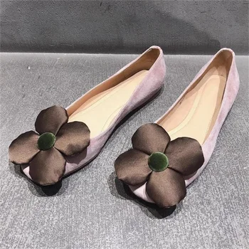 Çiçek Dekorasyon Ayakkabı Kadınlar için Bale Düşük Topuklu Karışık Renkler Yuvarlak Ayak Zapatos Mujer Sığ Kadın Kadife Chaussure Femme