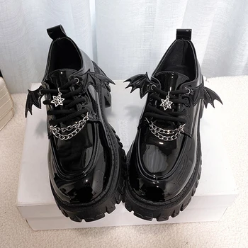 Metal Zincir Platformu Lolita Gotik Ayakkabı Kadın Bahar Kolej Tarzı Rugan Pompaları Kadın Japonya okul üniforması Ayakkabı