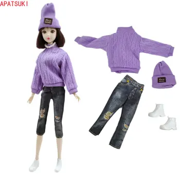 Mor El Yapımı Moda Giyim Seti barbie bebek Üst Kırpma Pantolon Şapka Ayakkabı Barbie 1/6 BJD Bebek Aksesuarları Çocuklar DIY Oyuncaklar