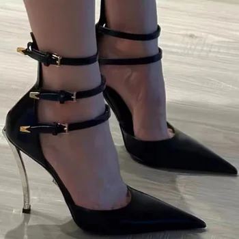 Kadınlar için ayakkabı Yüksek Topuklu kadın Yeni Metal İnce Topuklu Moda Çok Yönlü Siyah Kişiselleştirilmiş Sivri Tek ayakkabı J-F13