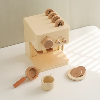Çocuk Ahşap Mutfak oyuncak seti Çocuk Simüle Kahve Makinesi Minyatür Mutfak Çocuk Cosplay Oyun Evi eğitici oyuncak Hediye