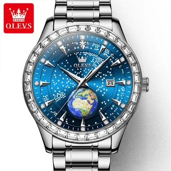OLEVS 9967 Orijinal Yeni Yıldızlı Gökyüzü Dial quartz saat Erkekler için Otomatik Tarih Saat Lüks Elmas Tasarım Moda erkek Kol Saati