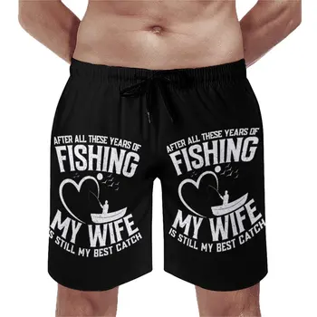 Balıkçılık Eşim Spor Şort En İyi Yakalamak Onun Hayat Sevimli Kurulu kısa pantolon erkek Tasarım Spor Hızlı Kuru erkek mayoları Hediye Fikri