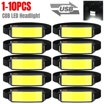 1-10 Adet Taşınabilir COB LED Far Dahili Pil ile El Feneri USB şarj edilebilir kafa lambası Açık Far Kamp Meşale