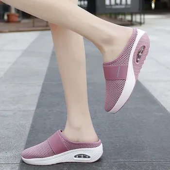 Hava yastığı Slip-On Kadın yürüyüş ayakkabısı Ortopedik Diyabetik Bayanlar Platformu Katır Örgü Hafif Terlik Kama bayanlar Spor Ayakkabı