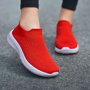 Kadın vulkanize ayakkabı 2023 Bahar Yeni Moda Örgü Örme Daireler Bayanlar üzerinde Kayma Yuvarlak Parmaklı Ayakkabı Kadın Zapatos De Mujer
