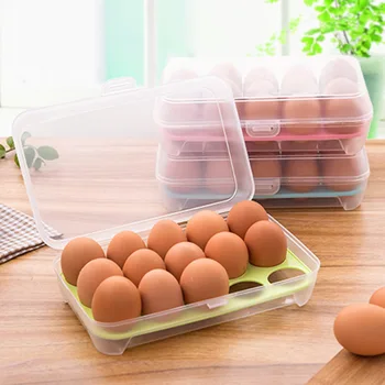Buzdolabı için Plastik Yumurta Tepsisi, Çarpışma Önleyici Tasarıma Sahip 15 Izgara, Kapaklı Taşınabilir Yumurta Taşıyıcı
