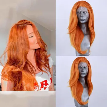 Yeni Doğal Dalga Zencefil Dantel ön peruk Uzun Sentetik sırma ön peruk Siyah Kadınlar için Doğal Saç Çizgisi