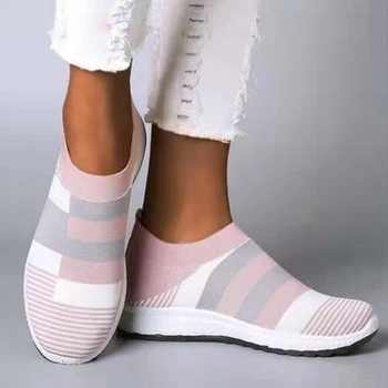 Kadın Ayakkabı vulkanize Örme Ayakkabı Kadın Yeni düz ayakkabı Mix Renk vulkanize Ayakkabı Rahat Femme