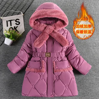 Çocuklar Peluş Dış Giyim Kız Yastıklı Kalınlaşmış Moda pamuklu ceket Çocuk Kış Sıcak Kapşonlu Katı Palto Bebek Soğuk Snowsuit