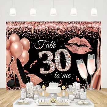 Mutlu 30th Doğum Günü Zemin Konuşma 30 Bana Gül ve Altın Fotoğraf Arka Plan Gümüş Pembe Yüksek Topuk Şampanya Parti Dekorasyon