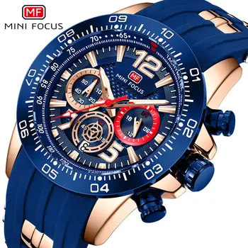 MINI FOCUS Mens Quartz Watch Sport Luminous Chronograph Silicone Band Wristwatch Мужские кварцевые часы
