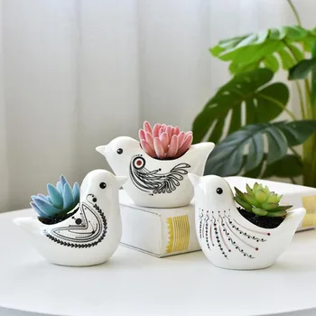 Beyaz Porselen Sevimli Kuş Etli saksı Bonsai Vazo Saksı Saksı Masaüstü Süsler Bahçe Ev Dekor