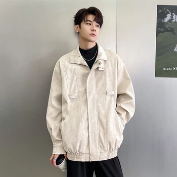 Kore Tarzı Erkek Tanrı Giyen SpecialPattern PU Deri Kumaş Sonbahar Yeni erkek Ceket Moda Giyim Yüksek Sokak Palto