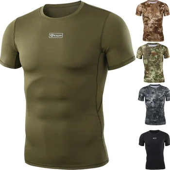 Açık Avcılık Kamuflaj T-Shirt Erkekler Nefes Ordu Taktik Savaş Üstleri Askeri Hızlı Kuru Spor Yürüyüş Kamp T-Shirt