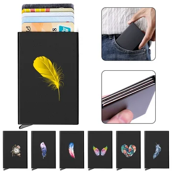 Mini KİMLİK Kredi erkek Marka kart tutucu Lüks cüzdan Anti Rfıd Engelleme Korumalı Sihirli İnce Para Çantası Moda Tüy Desen