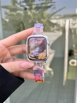 Gökkuşağı Renk Bandı İçin Uygun Apple Watch 7 6 5 SE Kayış Moda Küçük Bel Temizle Reçine Kayış iwatch bileklik 41mm 45 38 40mm