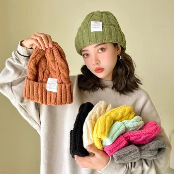 Kış Bere Şapka Kadınlar için örgü bere Ins Moda Sıcak Tutmak Yün Çift Kap Bayan İplik Örme Bere Soğuk Büküm Kadın Kaput