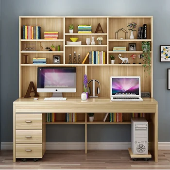 Yüksek kaliteli ev masaüstü bilgisayar masası modern minimalist ahşap bilgisayar masası kitaplık ile