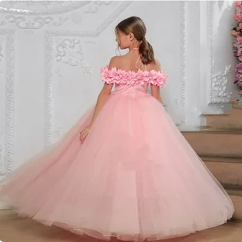Çiçek Kız Elbise Tül Dantel Prenses Kolsuz İlk Communion Elbise Düğün Zarif Çocuk Çocuk Doğum Günü Elbise Çocuk