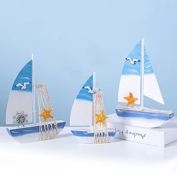 Ev Dekor Akdeniz Tarzı Karikatür Küçük Yelkenli Süsler Mini Ahşap Tekne Figürleri Peri Bahçe El Sanatları Aksesuarları Hediye