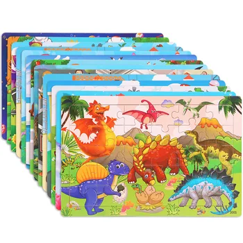 30 adet Ahşap Bulmaca Kurulu Karikatür Hayvan Dinozor Yapboz 3d Bulmaca Oyuncak Erken Öğrenme bebek oyuncakları Montessori Oyuncaklar 2-3Year Çocuklar