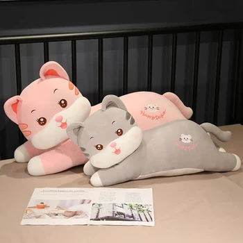Dev Huggable Kedi Dolması peluş oyuncaklar Yumuşak Sevimli Yalan Hayvan Bebek Peluş Yastık Ev Dekor Yastık Çocuklar Kız doğum günü hediyesi