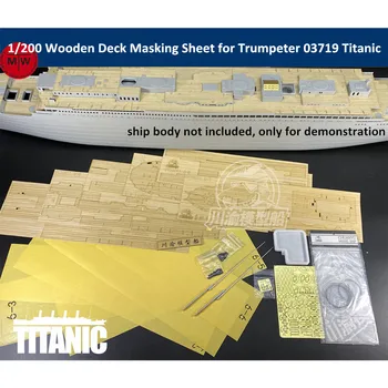 1/200 Ölçekli Ahşap Döşeme maskeleme levhası Metal Direk PE Yükseltme Seti Trompetçi 03719 Titanic Model Gemi Kiti
