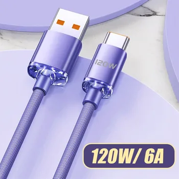 120W 6A USB C Kablosu Süper Hızlı Şarj USB C Tipi Kablo Naylon Örgülü Gösterge Kablosu ile Redmi için Şarj Cihazı Telefon Aksesuarları