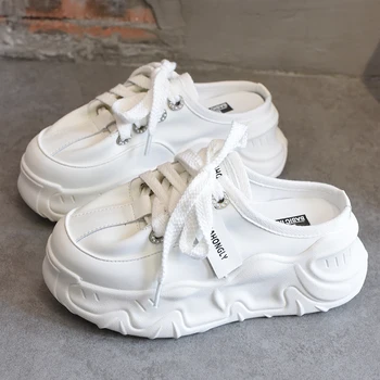 Yarım Terlik Ayakkabı Kadın 2023 İlkbahar Sonbahar Platformu Sneakers Kadın Hakiki Deri Yeni tasarım ayakkabı Zapatos De Mujer
