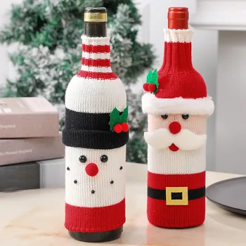 Noel kırmızı şarap şişesi Kapakları Örme Yün Çanta Tatil Noel Baba şampanya şişesi kapağı Noel Süslemeleri Parti Prop