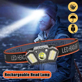 Sensör LED Far USB Şarj Edilebilir İndüksiyon Hareket Far Güçlü Dahili Pil Kafa Feneri Balıkçılık Kamp Torch