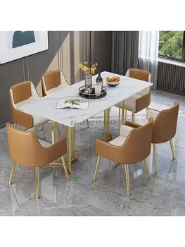 Yeni ışık lüks stil kaya döşeme mermer yemek masası ve sandalyeler Modern Minimalist yemek masası ev restoran masa otel