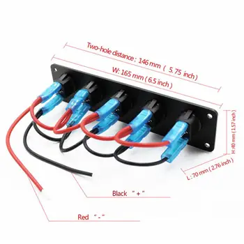 12 V / 24 V 5 Gang Mavi LED Rocker Anahtarı Paneli Su Geçirmez Kontrol Anahtarı