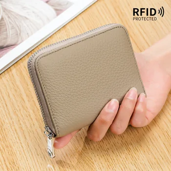 Hakiki deri RFID Japon cüzdan fermuar kart durumda organ kart çantası bozuk para cüzdanı