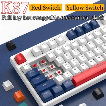Kore K87 Oyun Mekanik Klavye 87 Tuşları Hot Swap Kırmızı Sarı Eksen RGB Arka Oyun Tuş Takımı USB Portu Bilgisayar Laptop için
